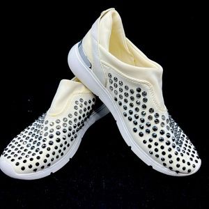Michael Kors Ace Studded Neoprene Trainer Sneaker 6M white